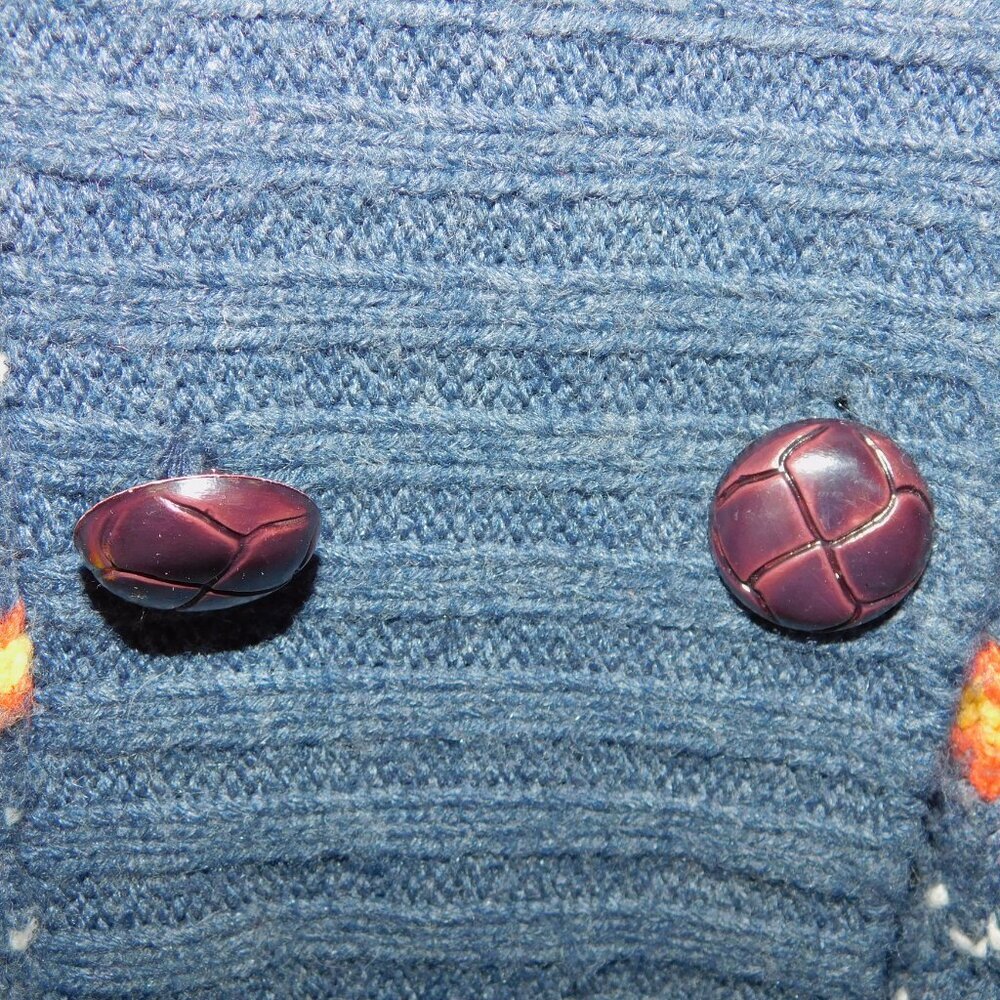 Bluenotes Shawl Collar Gray orange Yellow White Double Button Cardigan Sweater L - Picture 4 of 11